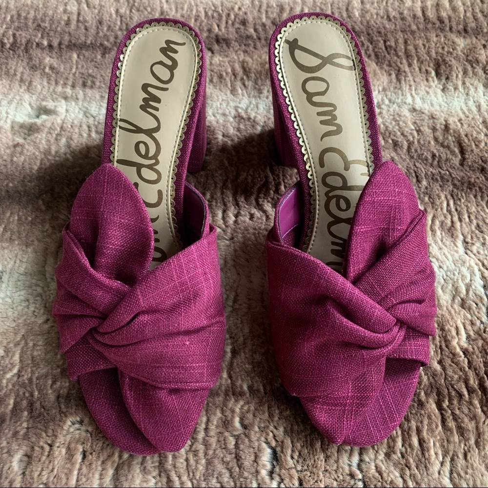 Sam Edelman Fuchsia Knotted Open-Toe Block Heel Sandals - Picture 1 of 8